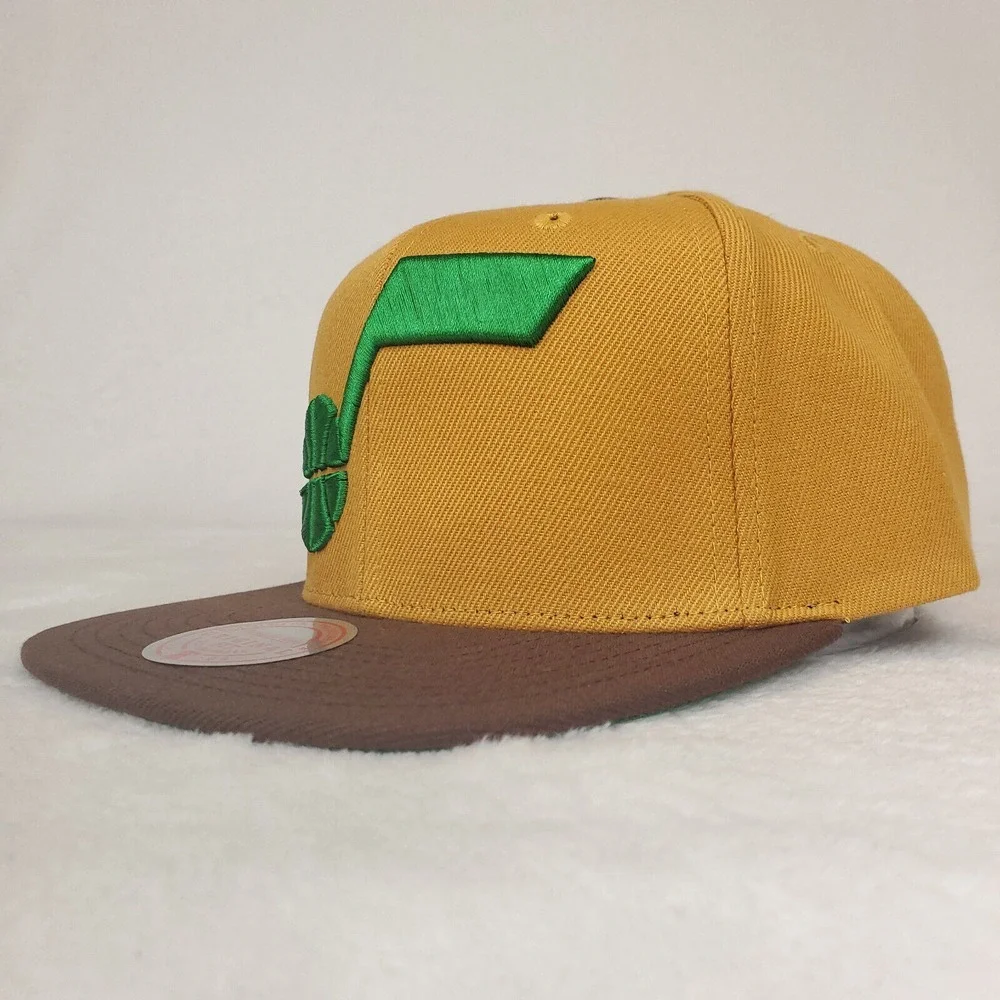 Utah Jazz Mitchell & Ness NBA‎ Snapback Hat Cap Green 3D Logo Khaki Brown NWT - Picture 7 of 8